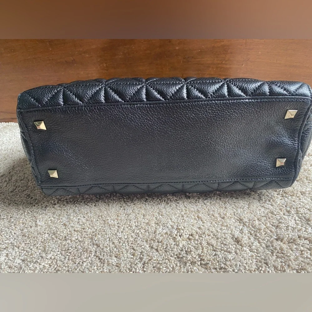 Kate Spade New York Natalia Tote Leather Handbag Black Quilted Silver Chain